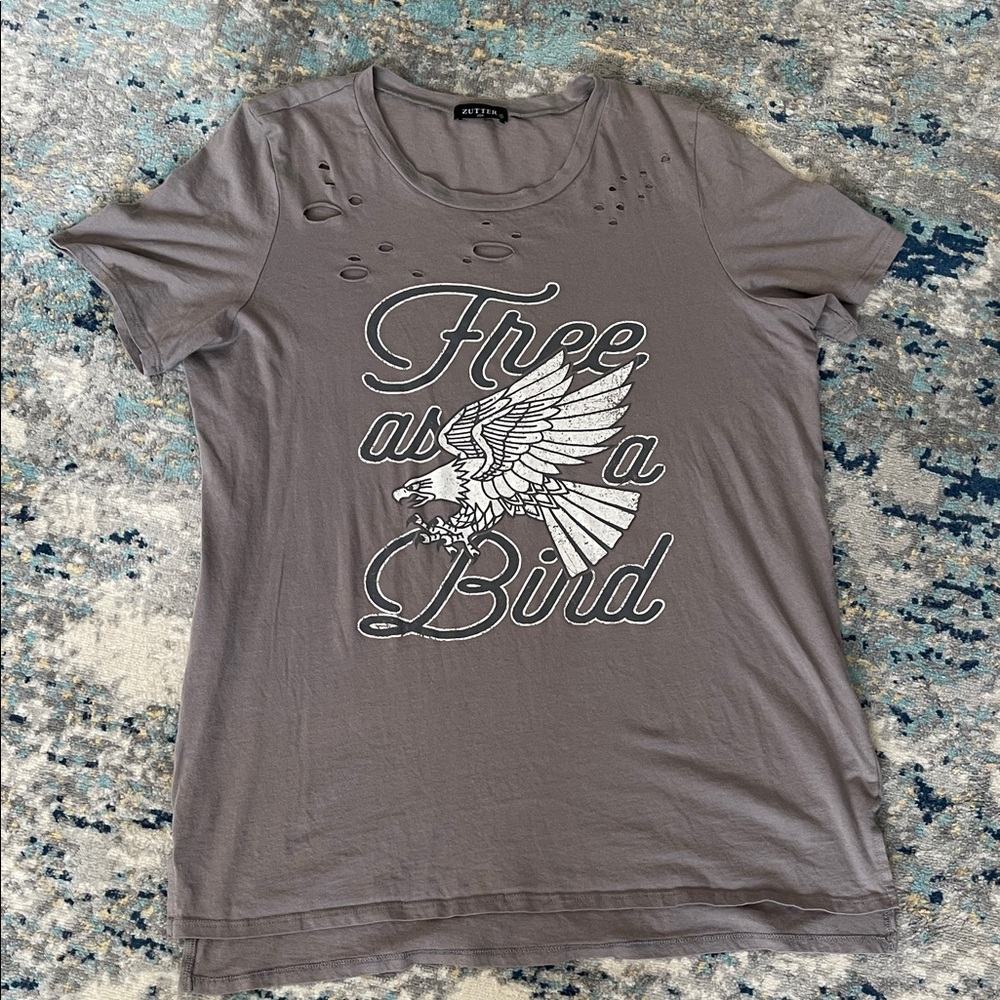 Zutter Graphic Tee with graphics free as a bird made in USA.